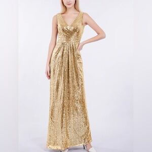 Kate Kasin | Yellow Gold Sequin Maxi Dress, Special Occasion, size 6